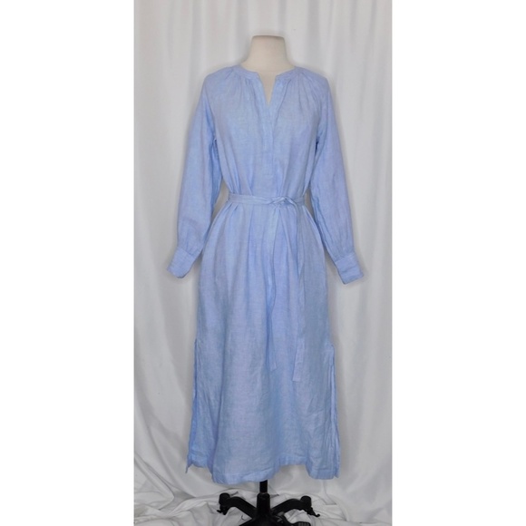 NEW!! J. CREW Cabana Dress French Blue Linen Midi Tie Waist Pockets XSP X-Small - Picture 3 of 16